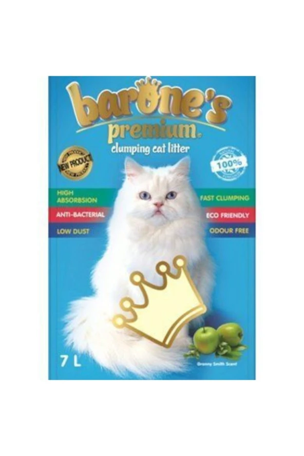 Barone's Premıum Bentonıt Kedi Kumu , 7 Lt Elmalı-sabunlu Kalın Taneli