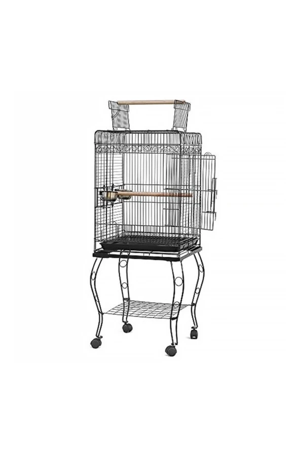 QH Pet Papağan Kafesi Açılır Çatılı Siyah 51x51x129