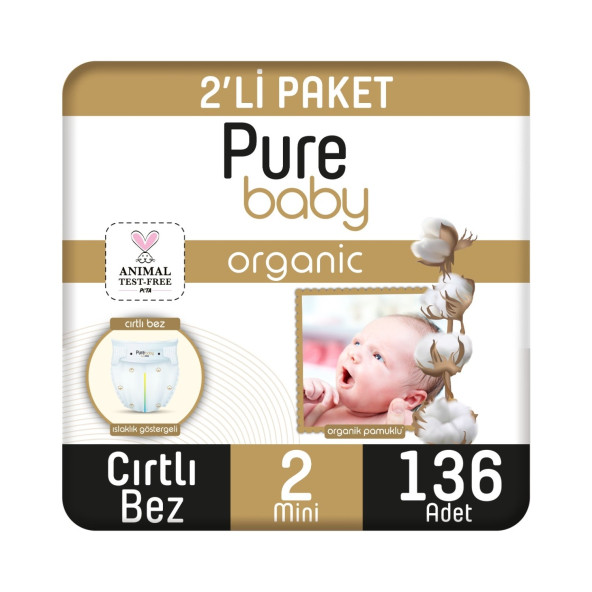 Pure Baby 2 Numara Mini 136'lı Bebek Bezi