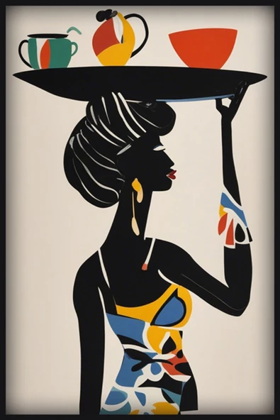 Afrikan Siyahi Kadın Portresi - Bohem Matisse Tarzı Yüksek Çözünürlüklü Duvar Poster - Resim 4