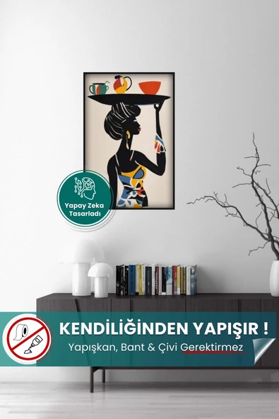 Afrikan Siyahi Kadın Portresi - Bohem Matisse Tarzı Yüksek Çözünürlüklü Duvar Poster