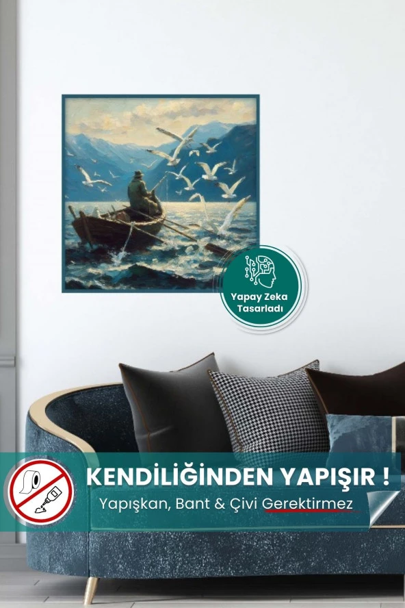 Balıkçı Posteri - Yapışkansız Statik Tutunan Akıllı Kağıt Poster, Premium Baskı