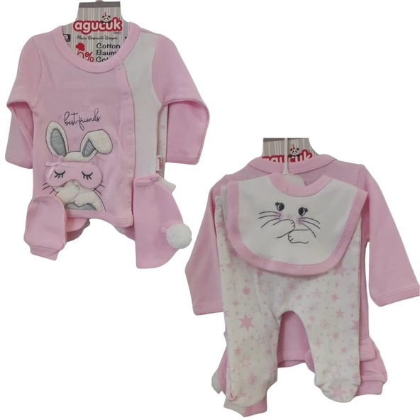 AGUCUK TAVŞANLI 5 PARÇA ASKIDA KIZ BEBEK TAKIM - Resim 2