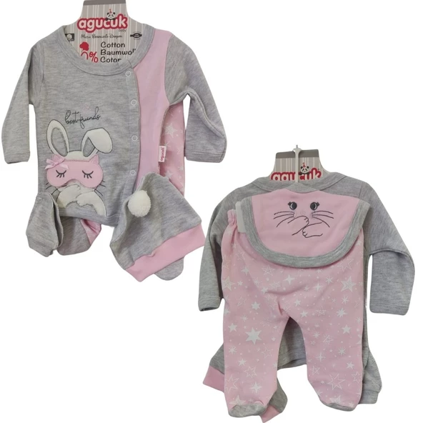 AGUCUK TAVŞANLI 5 PARÇA ASKIDA KIZ BEBEK TAKIM ürün görseli