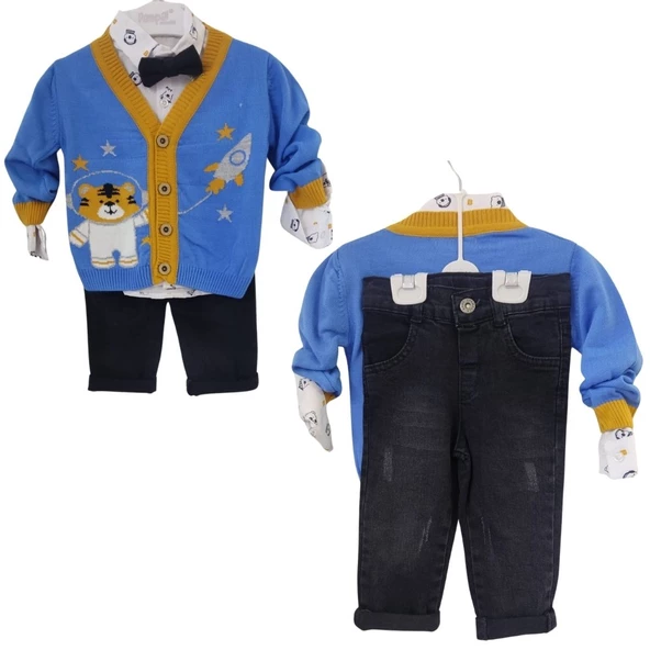 PAMPAL TRİKO PAPYONLU AYICIKLI ERKEK BEBEK TAKIM - 2