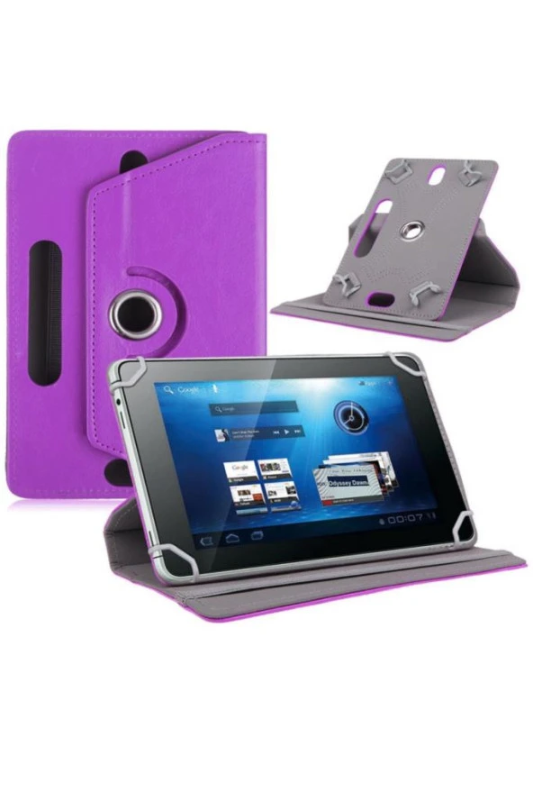 Casper Via S38 Plus Uyumlu 8" Dönerli Standlı Deri Tablet Kılıfı - Mor