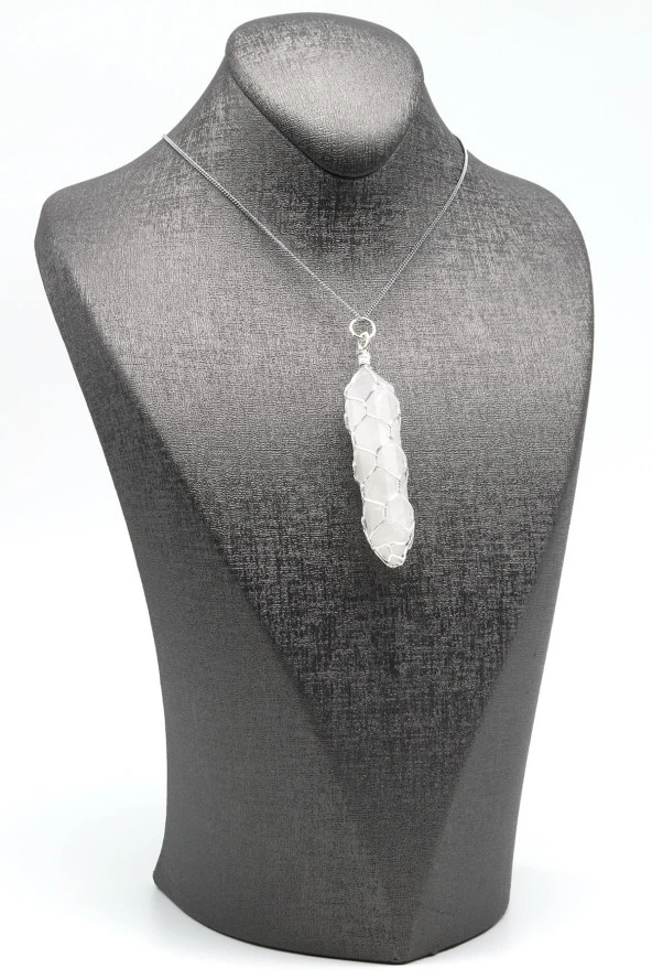 Kristal Kuvars Doğal Taş Tel Sarmalı Kolye - Resim 2