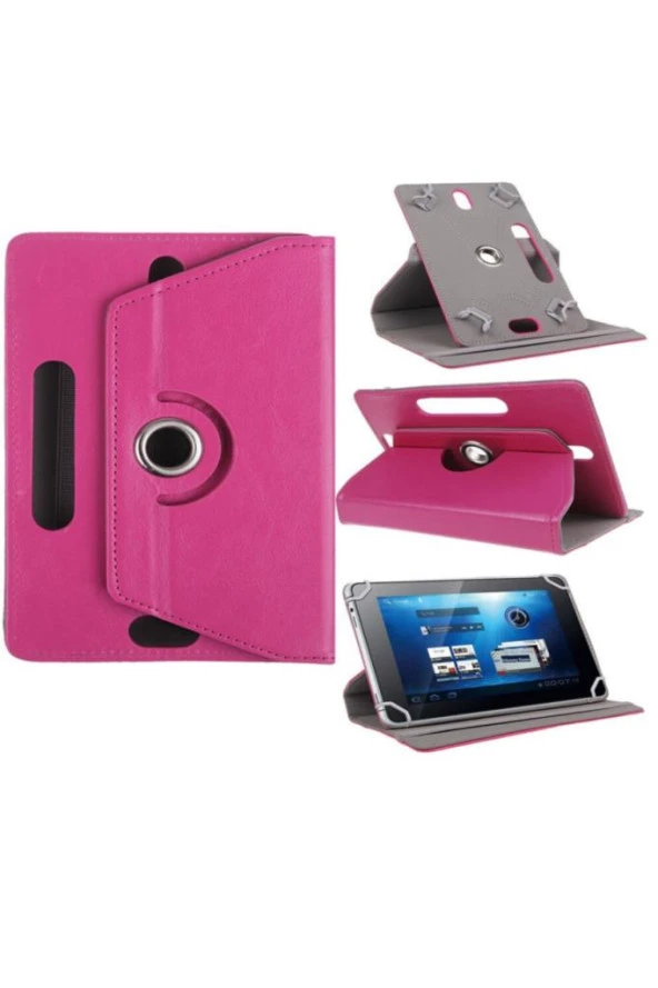 Vestel V Tab Z1 A IPS Uyumlu 10.1" Dönerli Standlı Deri Tablet Kılıfı - Pembe