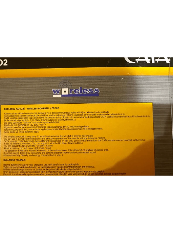 Cata Ct-102 Kablosuz Kapı Zili (Gri Kenarlı) - 3