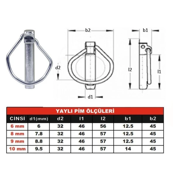 Traktör Pimi Yaylı Pim Kaliteli Çelik (Ölçü & Adet Seçenekli) - 6