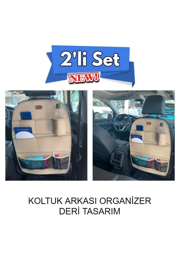 deniztuning Peugeot Boxer Lüks Deri Organizer Koltuk Arkası Düzenleyici Koruyucu Bej İkili Set - 1