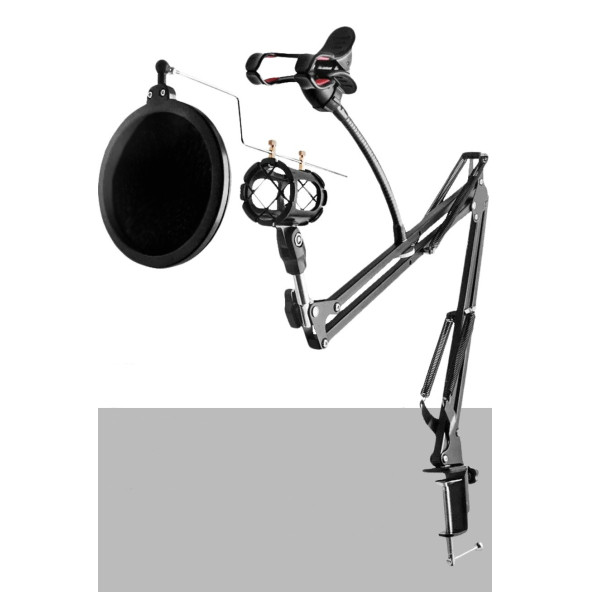Set-01 - Trust 20378 İçin Mikrofon Standı + Pop Filtre Shock Mount Set
