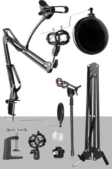 Set-01 - Trust 20378 İçin Mikrofon Standı + Pop Filtre Shock Mount Set - Resim 2