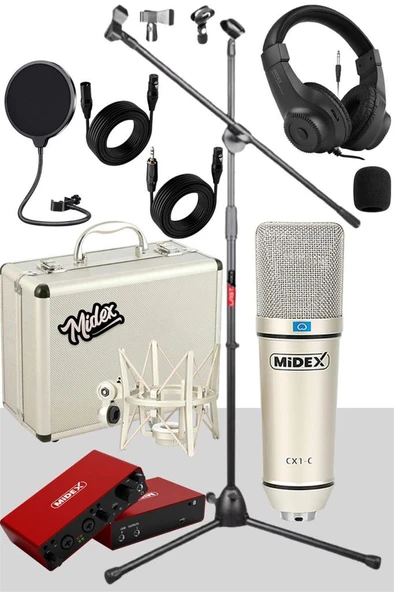 Midex CX1-C Mikrofon + GLX-800 + Kulaklık + MS06 Stand + Shock Mount Pop Filtre Set ürün görseli