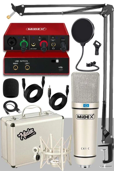 Midex CX1-C Mikrofon GLX-500 Ses Kartı + Stand Pop Filtre Set ürün görseli
