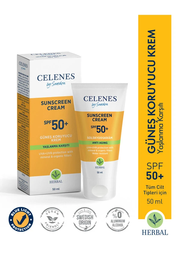 Celenes Sunscreen Kuru ve Hassas Ciltler SPF50 50 ml Güneş Kremi