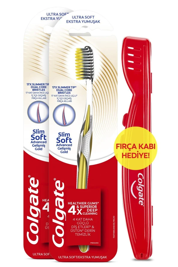 COLGATE Mikro İnce Gelişmiş Gold Derin Temizlik Ekstra Yumuşak Diş Fırçası x2 Adet+Diş Fırçası Kabı