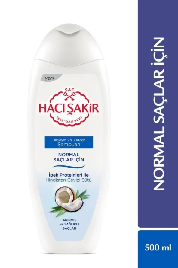 HACI ŞAKİR Normal Saçlar için Hindistan Cevizi Sütlü Besleyici 2'si 1 Arada Şampuan 500 ml