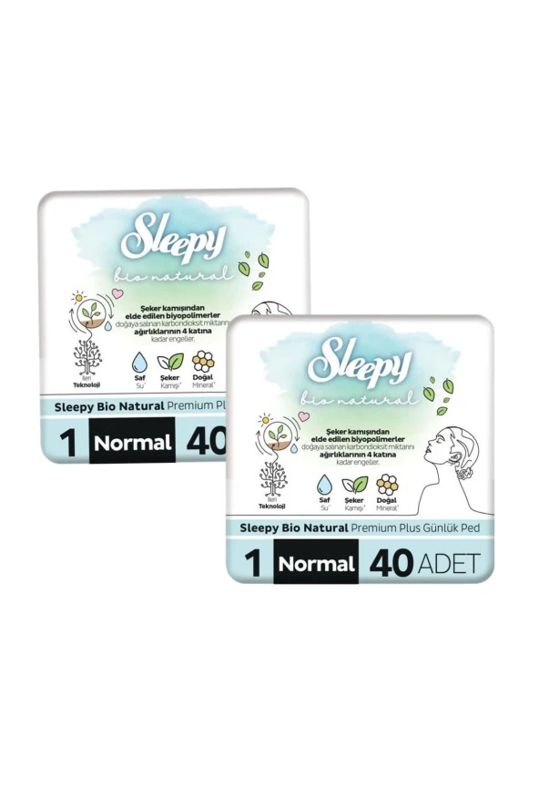 SLEEPY Bio Natürel Premium Plus Günlük Ped 40 Li 2 Adet