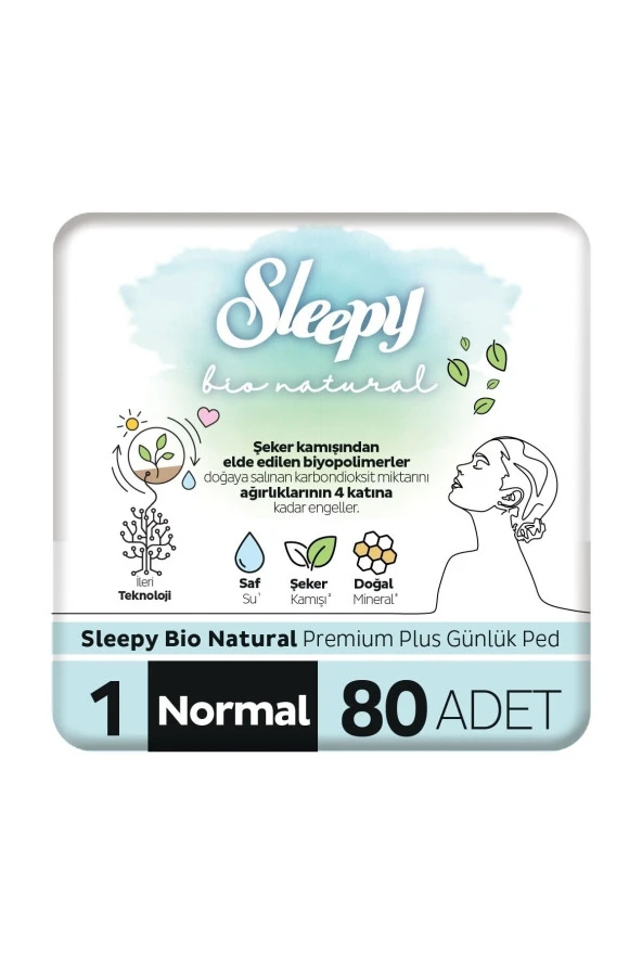 SLEEPY Bio Natural Premium Plus Günlük Ped Normal 80 Adet Ped