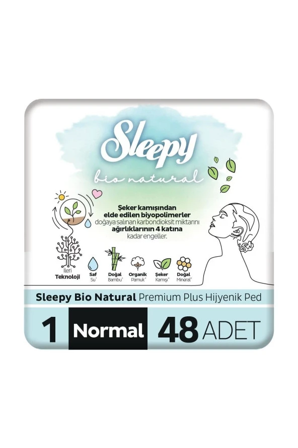 SLEEPY Bio Natural Premium Plus Hijyenik Ped Normal 48 Adet Ped