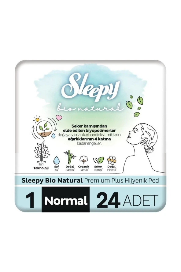 SLEEPY Bio Natural Premium Plus Hijyenik Ped Normal 24 Adet Ped