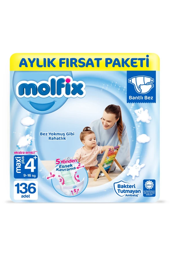 MOLFİX Bebek Bezi 4 Beden Maxi Plus Aylık Fırsat Paketi 136 Adet - 1