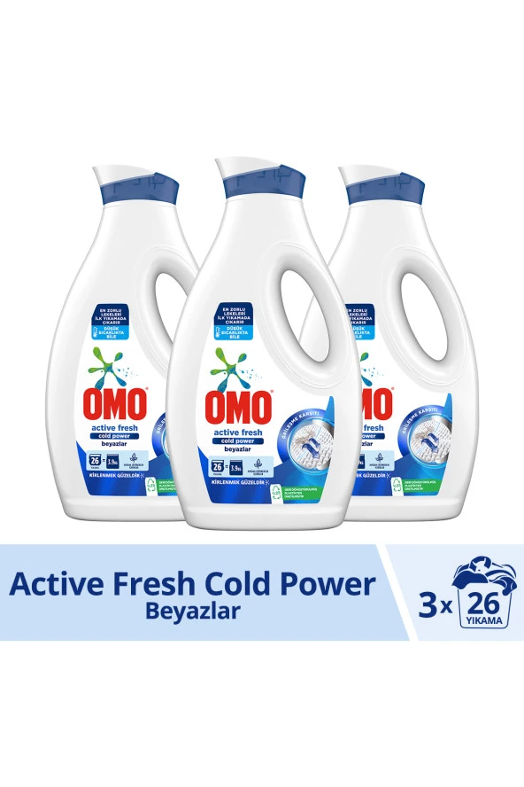 OMO Sıvı Çamaşır Deterjanı Active Fresh Cold Power Beyazlar 1690 ml X3