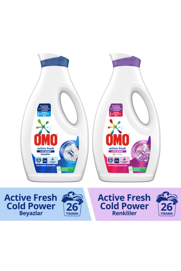 OMO Sıvı Çamaşır Deterjanı Active Fresh Cold Power Beyazlar 1690 ml Cold Power Renkliler 1690 ml