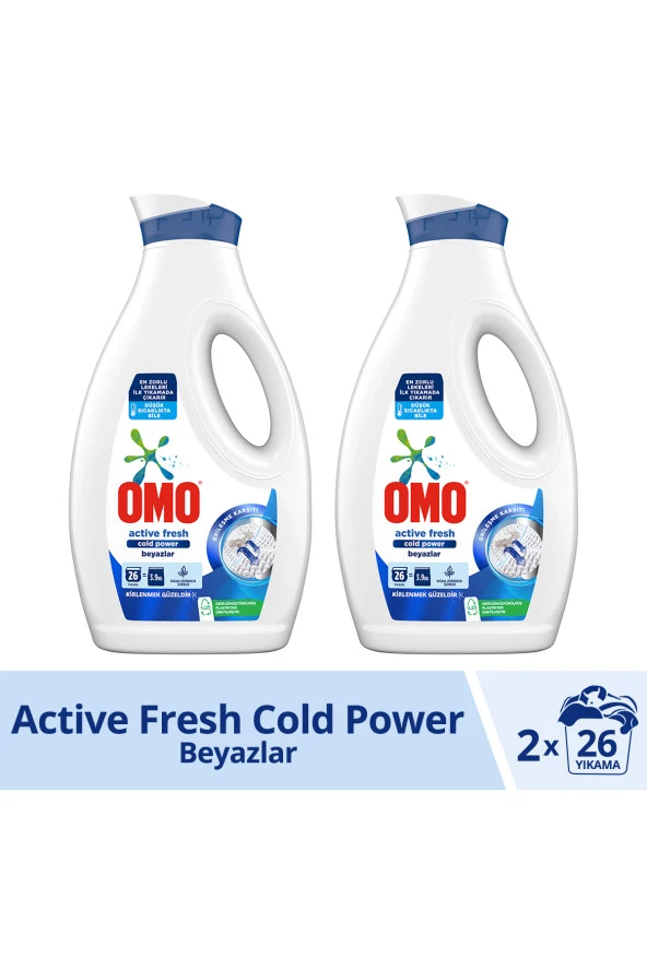 OMO Sıvı Deterjan Active Fresh Cold Beyazlar 1690 ml X2