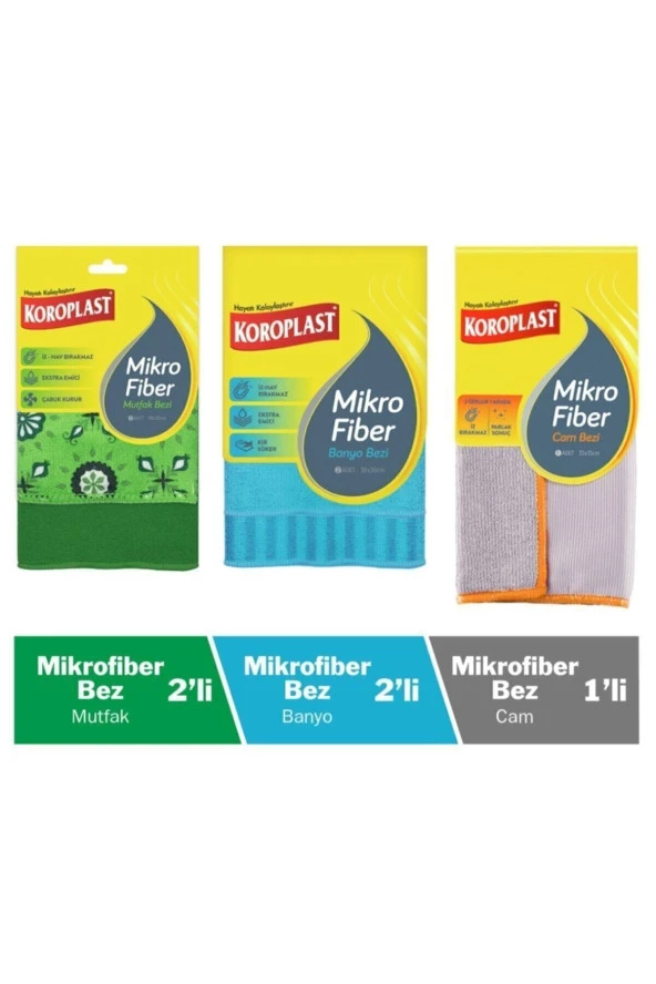 KOROPLAST Mikrofiber Seti 2li Mutfak+2li Banyo+1 Li Cam Bezi