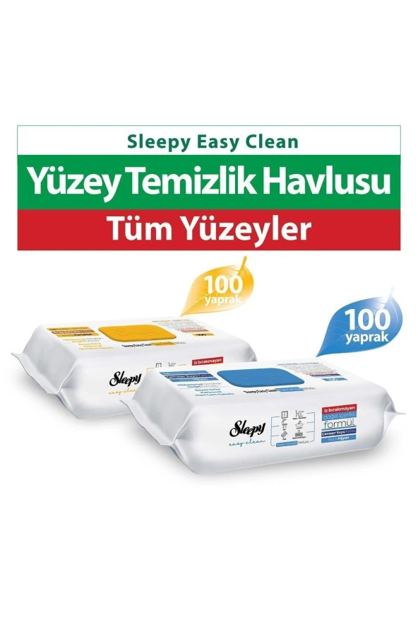 SLEEPY Easy Clean Arap Sabunu + Çamaşır Suyu Katkılı Yüzey Temizlik Havlusu 100+100(200 Yaprak)