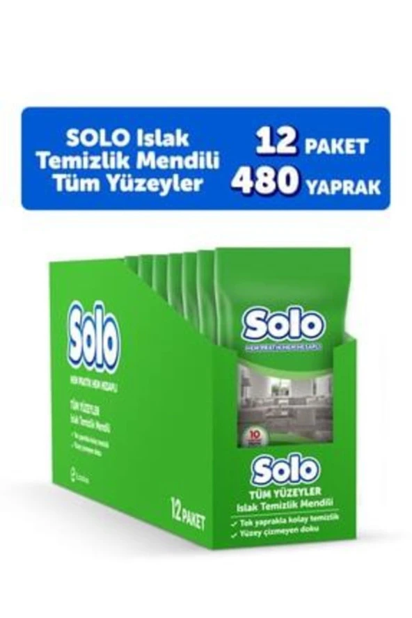 SOLO Tüm Yüzeyler Islak Temizlik Mendili 40'lı 12'li Paket