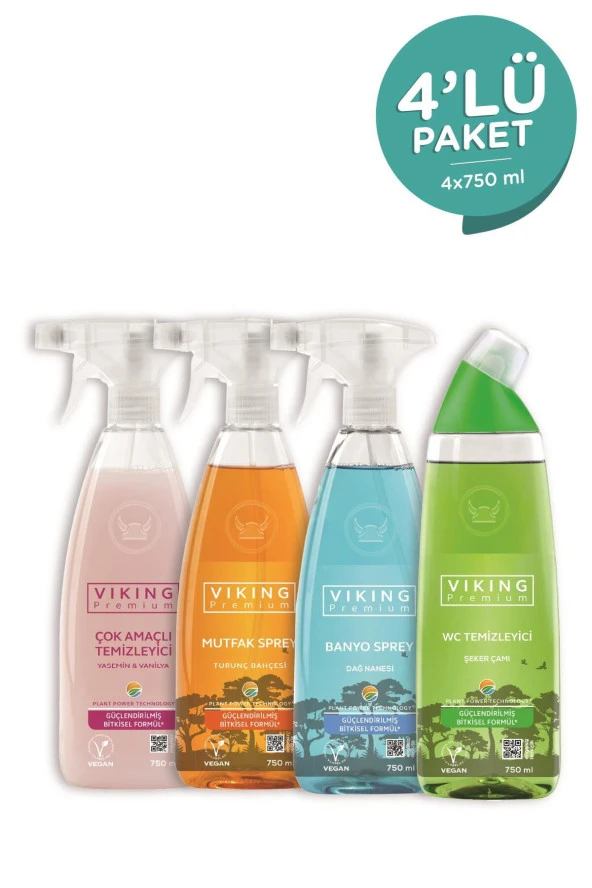 VİKİNG Premium 4'lü (çok Amaçlı, Banyo, Mutfak, Wc) Paket 750 Ml X 4 Adet