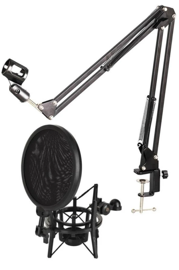 NB39 Masa Mikrofon Standı (Sehpa) + Sh-101 Pop Filtre ve Shock Mount Set