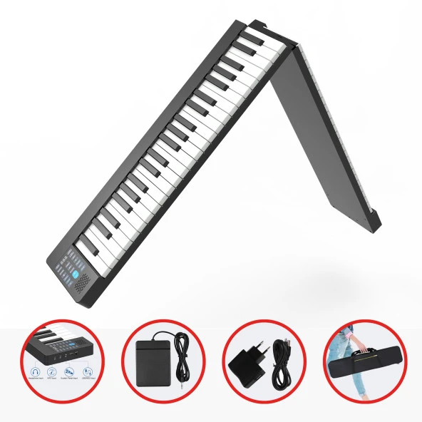 Jwin JDP-8800 Katlanabilir Tuş Hassasiyetli Bluetooth + Şarjlı Piyano - Siyah