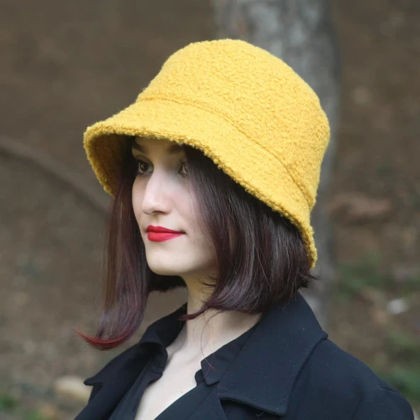 Kışlık Kadın Yün Bermuda Sarı Şapka 9898