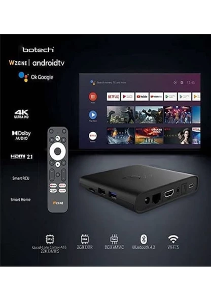 Botech Wzone 4K Android 12 Tv Box + Typc-E Tuner Uydu Alıcısı