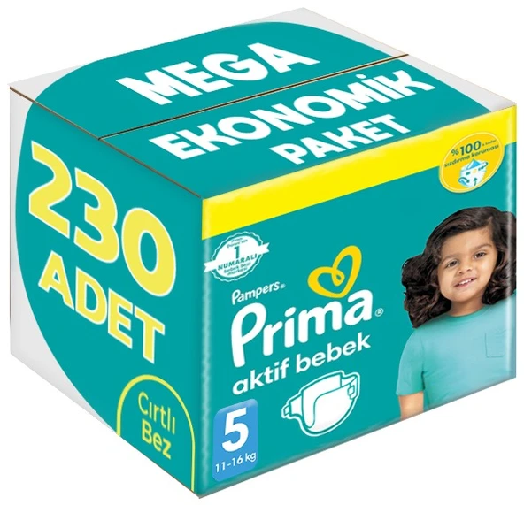 Prima Bebek Bezi Beden:5 (11-16Kg) Junior 230 Adet Mega Ekonomik Pk ürün görseli