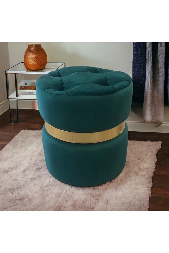 Puf Lüks Silinebilir Kumaş Kapitoneli Gold Detaylı - 3