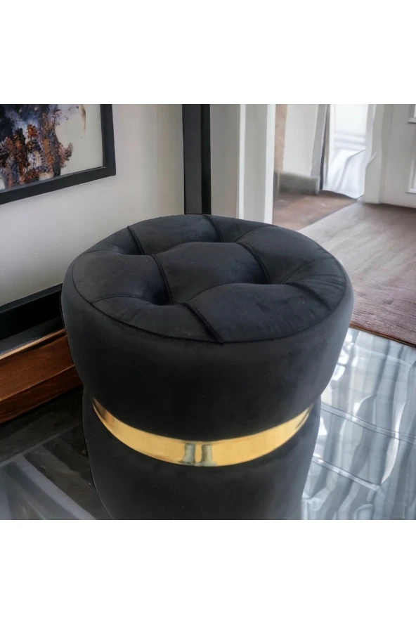 Puf Lüks Silinebilir Kumaş Kapitoneli Gold Detaylı - 4