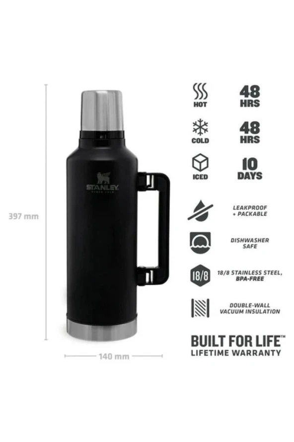 Stanley 10-07935-045 Klasik Vakumlu 2.3 Litre Çelik Termos - Siyah - 4