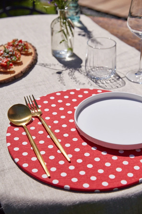2li Red & White Duck Keten Supla Amerikan Servis