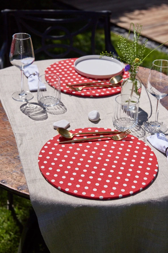 2li Red & White Duck Keten Supla Amerikan Servis - Resim 2