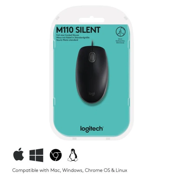 Logitech Siyah Silent (Sessiz) Kablolu Optik USB Mouse - Resim 2