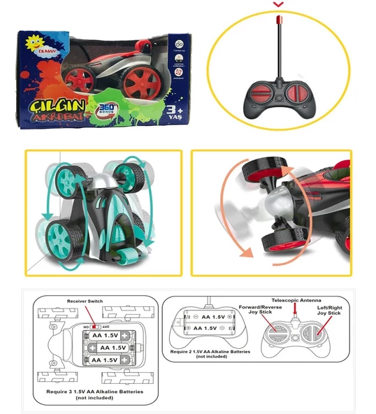 Uzaktan Kumandalı, Florasan Işıklı, 360 Derece Dönebilen Akrobat Araba- Stunt Car - Resim 7