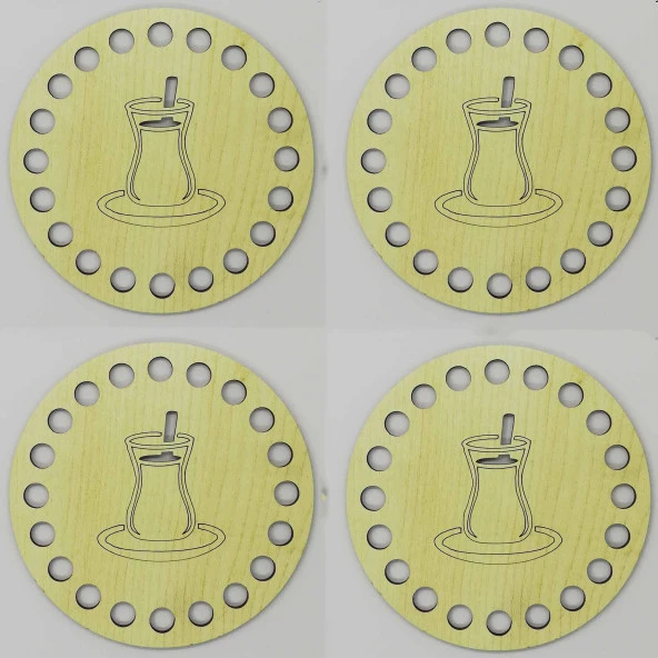 Ahşap Bardak Altlığı Çay Bardak Model Krem ( 4 Adet )