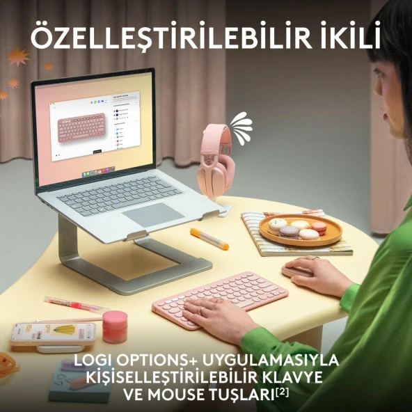 Logitech Pebble 2 Set Çoklu Cihaz Özellikli Sessiz Kablosuz Türkçe Q Klavye ve Mouse Seti Grafit - Resim 3