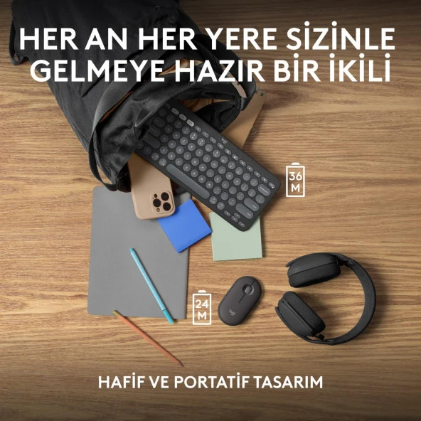 Logitech Pebble 2 Set Çoklu Cihaz Özellikli Sessiz Kablosuz Türkçe Q Klavye ve Mouse Seti Grafit - Resim 8
