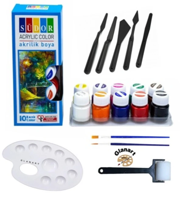 zemin ve ipek fırçalı 10 renk akrilik  boya seti ürün görseli 1
